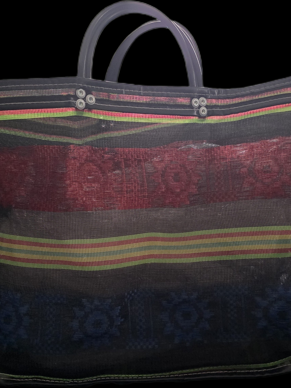 Large Multicolor Mesh Tote Bag with Striped Pattern